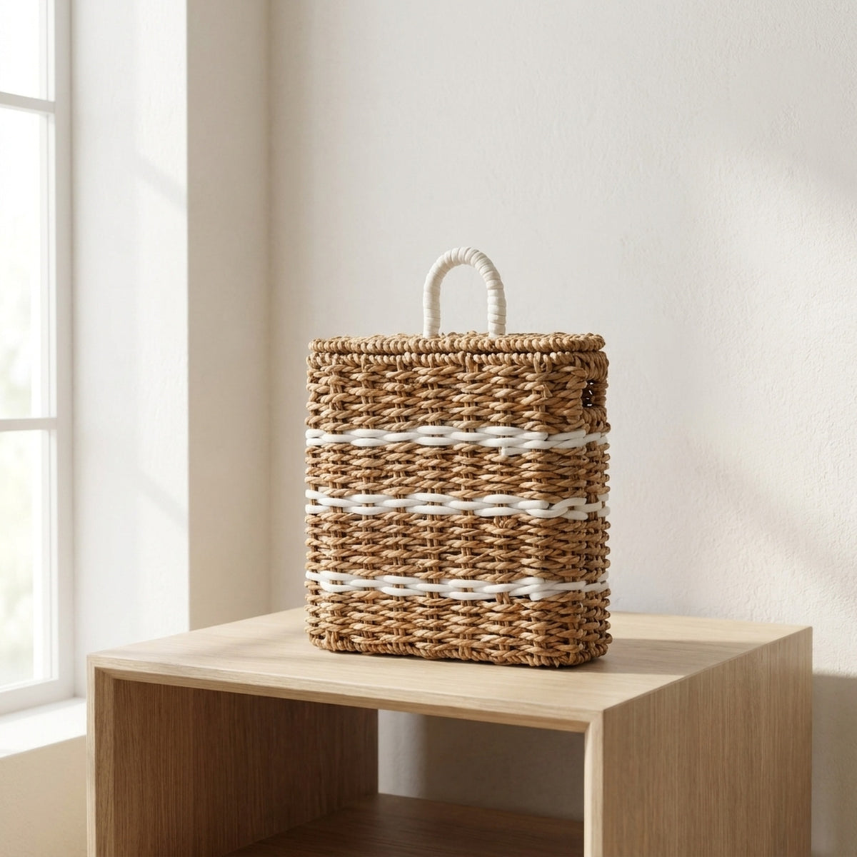 Versatile Natural Woven Straw Caddy with Lid