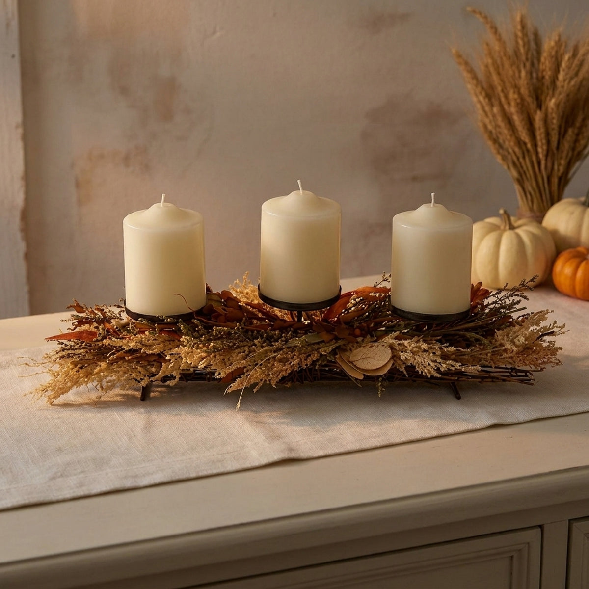 Dried Autumn Mixed Leaf Tealight Holder