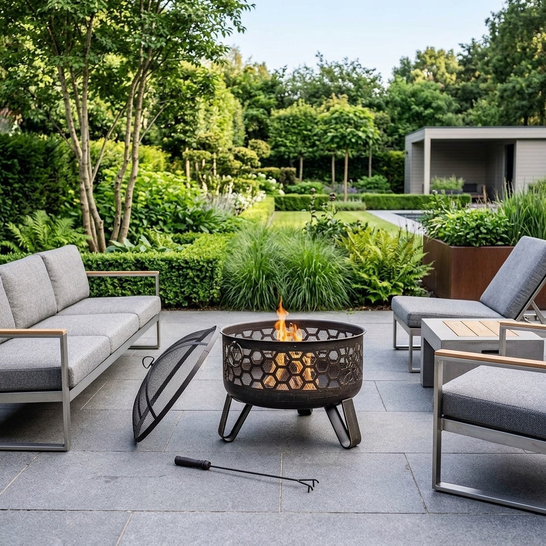 Miel Contemporary Honeycomb Design Deepbowl Firepit