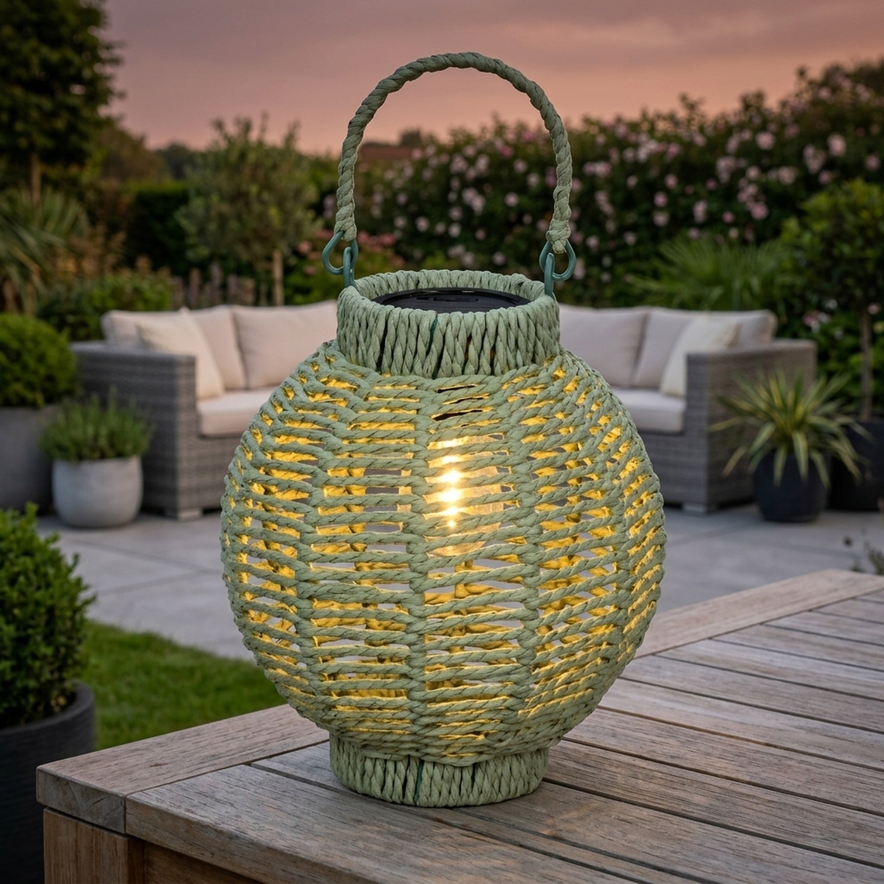 Lunaria Emerald LED Wicker Solar Lantern