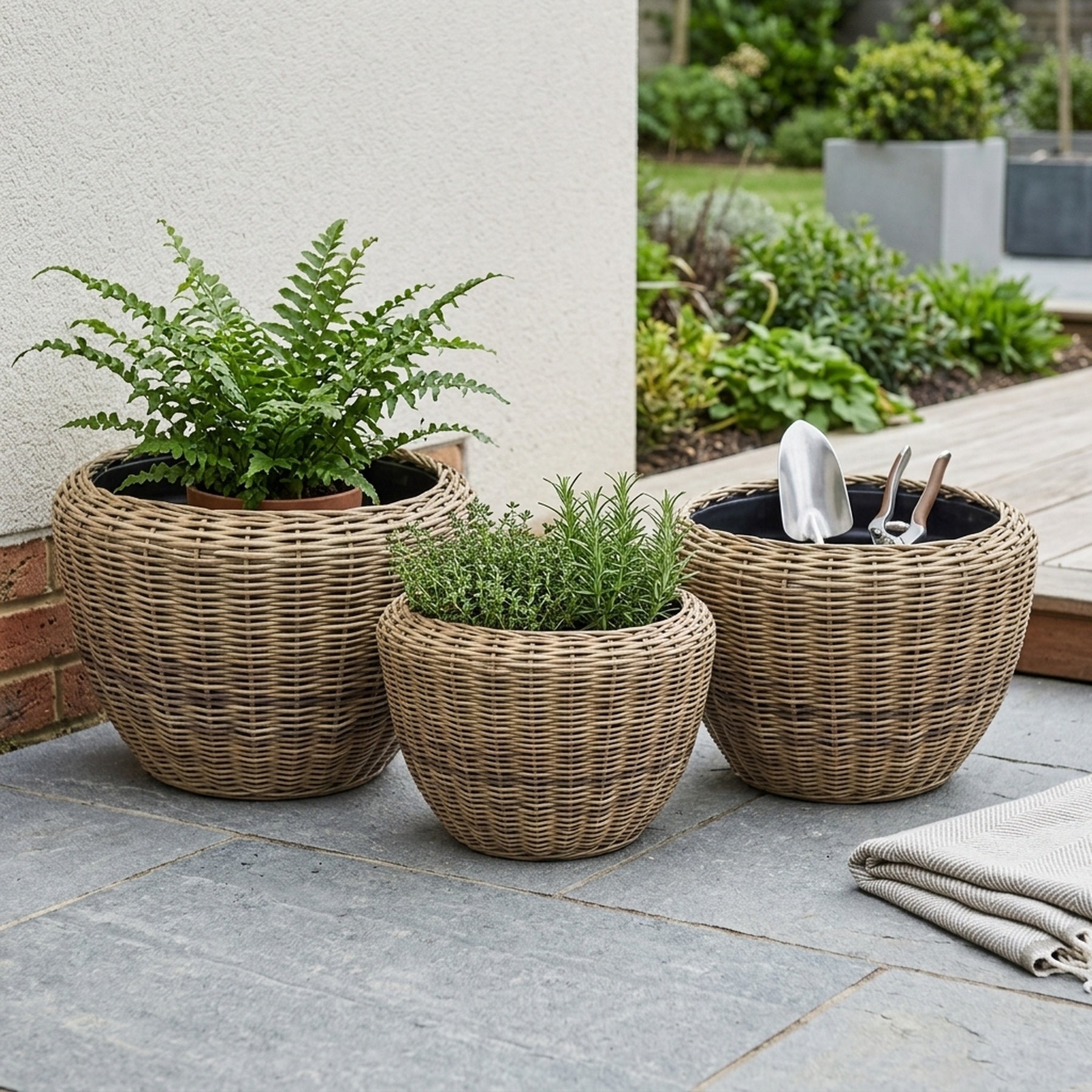 Trio Natural Drypot Rattan Outdoor Baskets