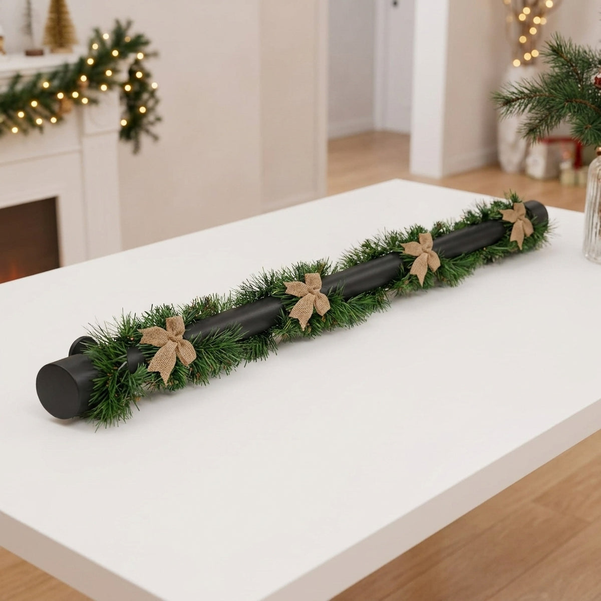 Decorated Christmas Tinsel Garland with Bows