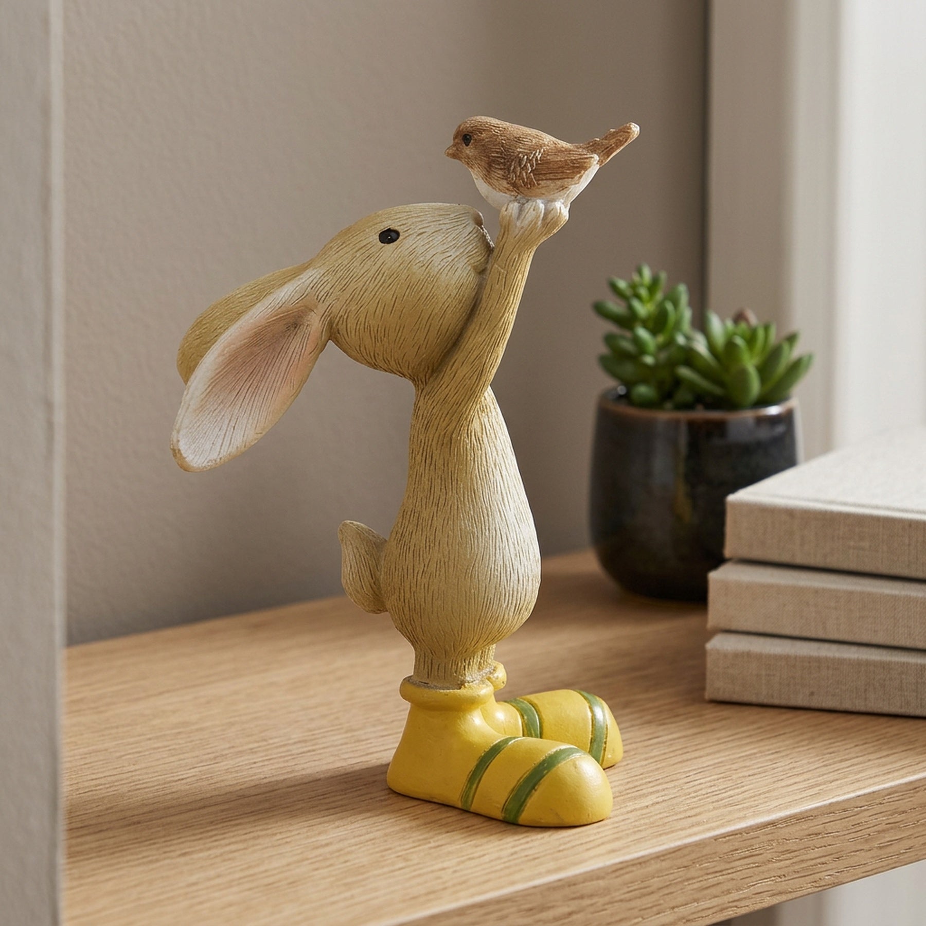 Spring Rabbit Holding Bird Ornament