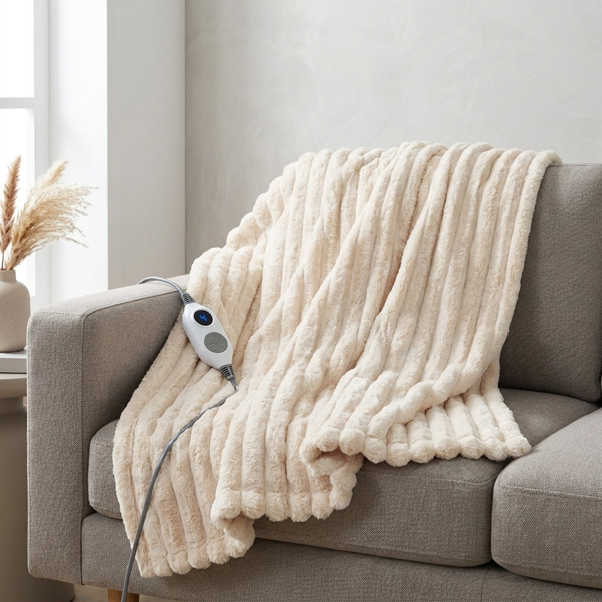 Electric Heated Ribbed Plush Throw