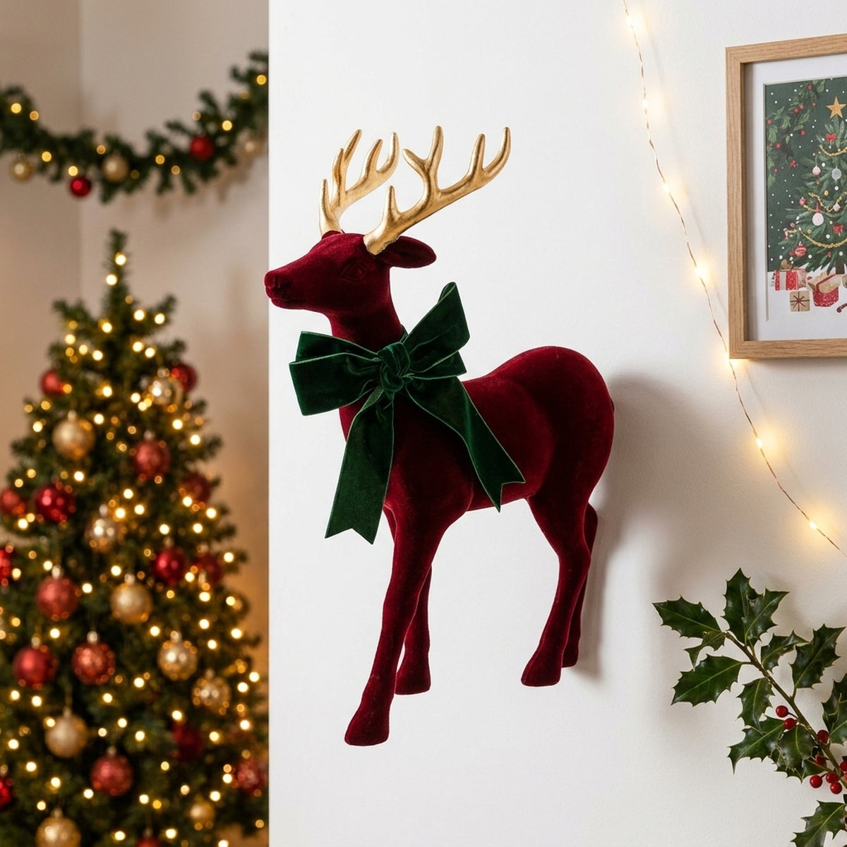 Standing Flocked Reindeer Festive Ornament