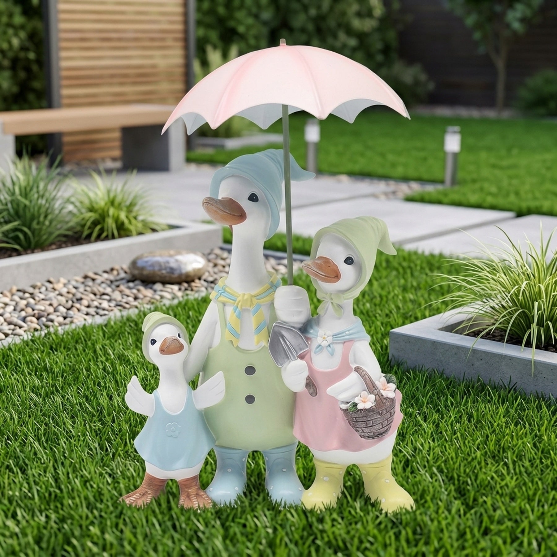 Rainy Day Duck Family Decorative Ornament