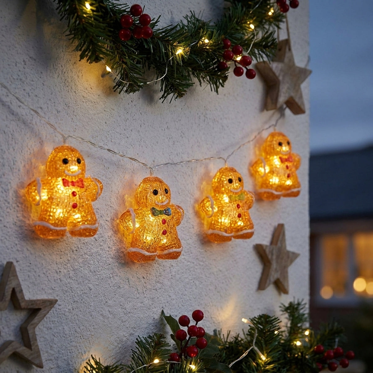 Set of Four Lit Acrylic Gingerbread Man Lights