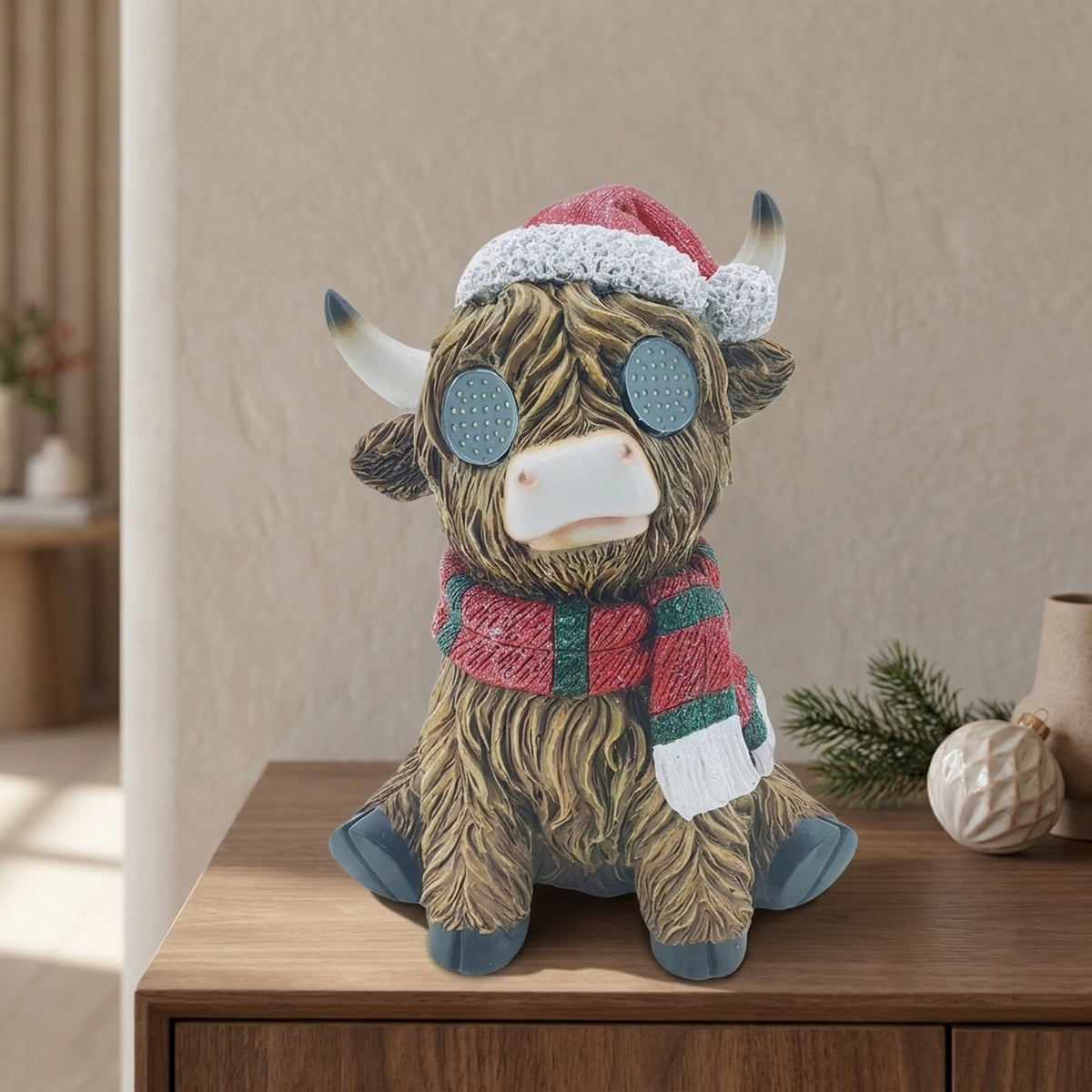 Sitting Highland Cow LED Garden Ornament