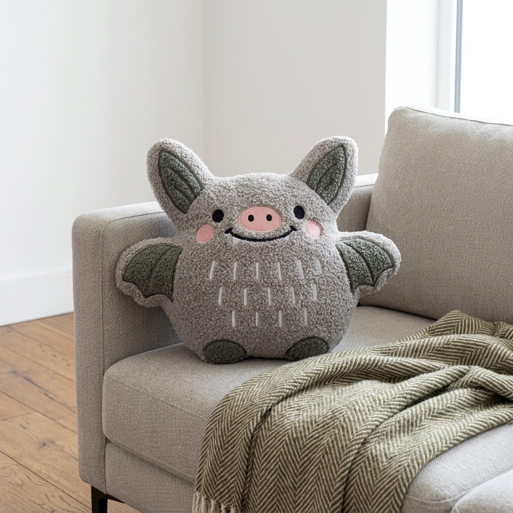 Welcome Bat Boucle Decorative Cushion