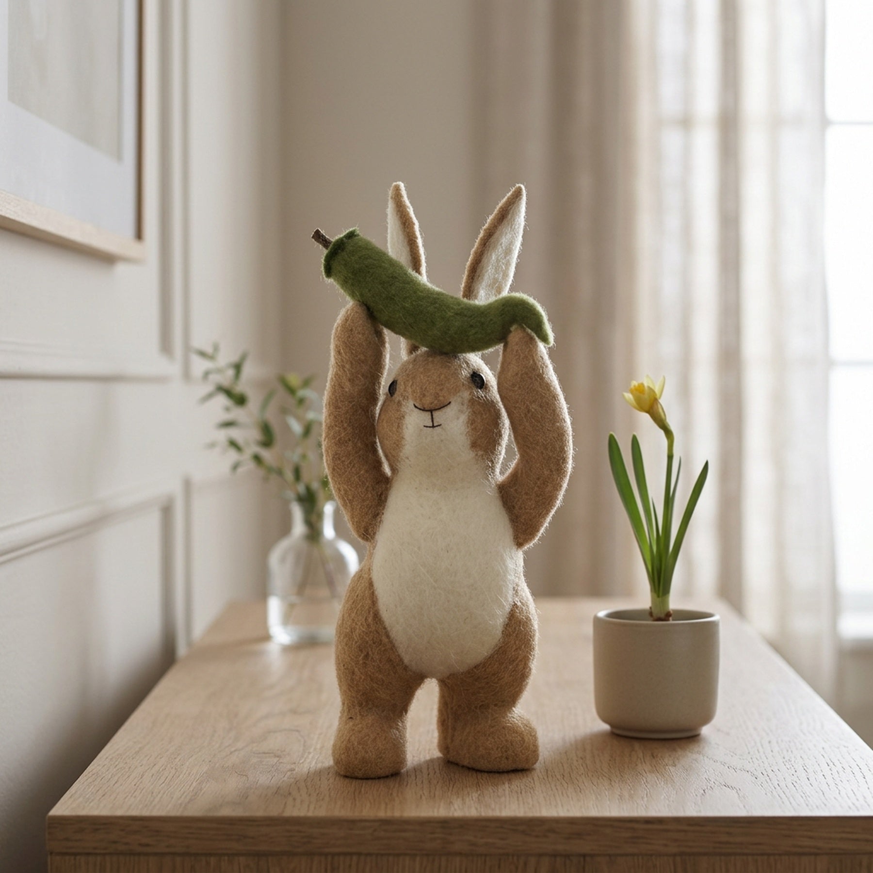 Felt Rabbit With Green Pea Pod
