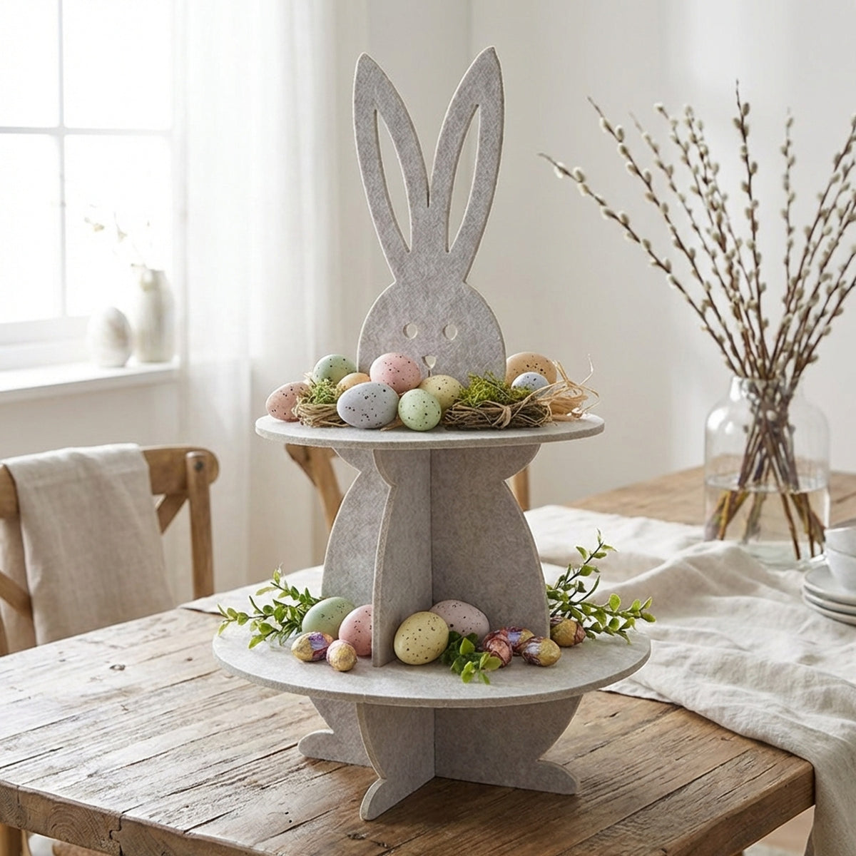 Gray Rabbit Stand Springtime Felt Rabbit Display Stand – Garden Greatness