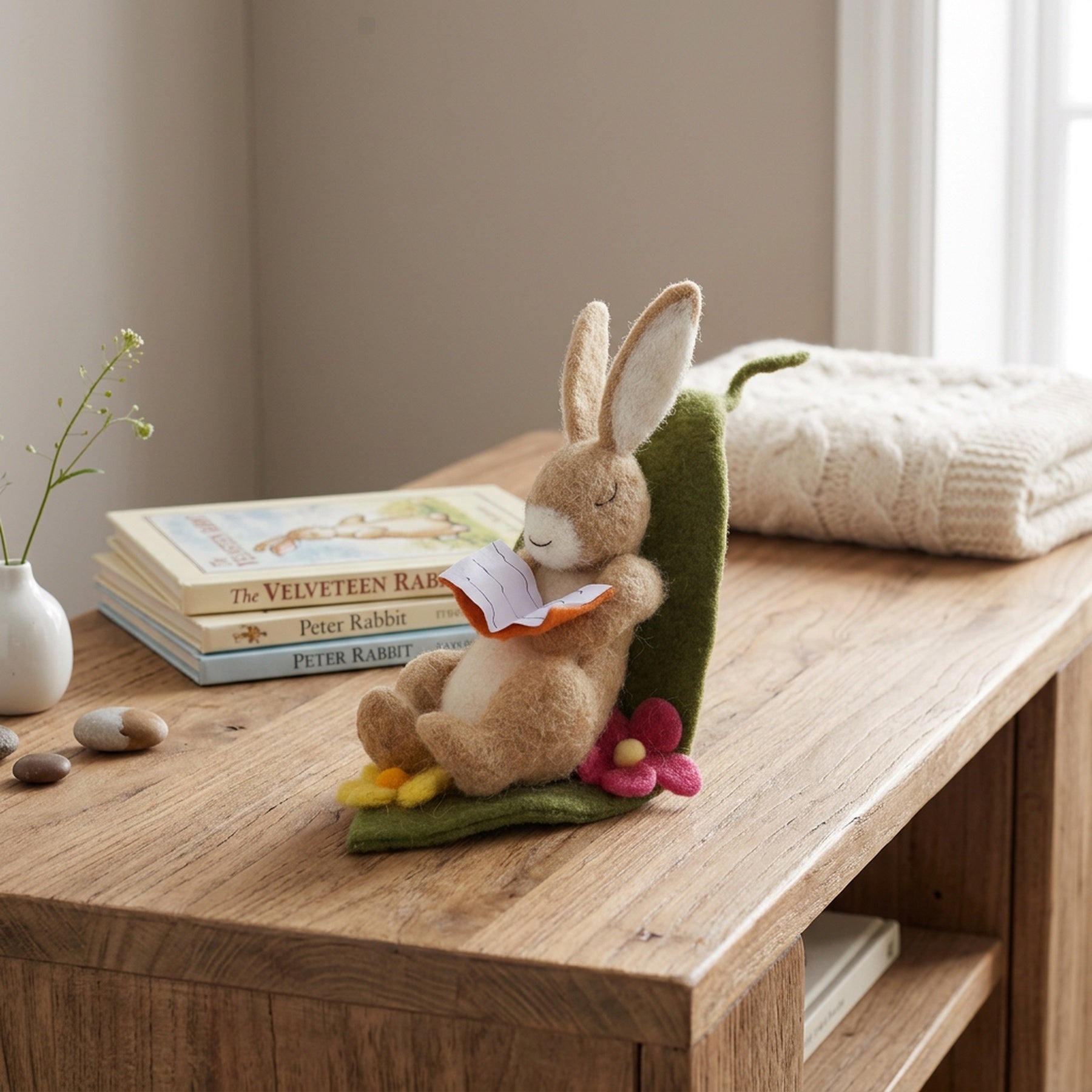 Felt Rabbit Reading Book Ornament