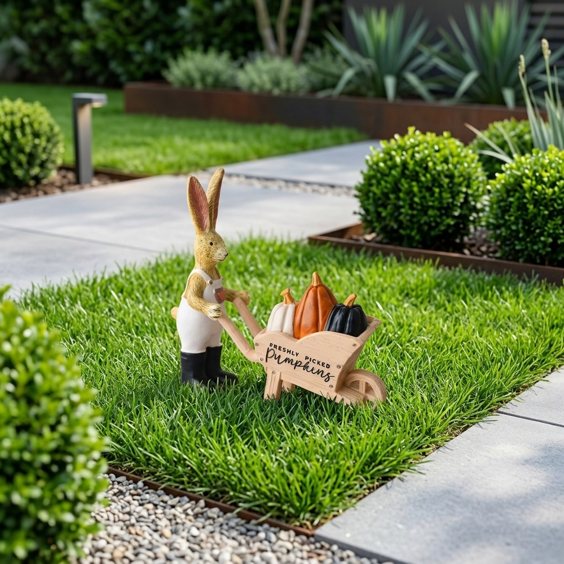 Freshly Picked Pumpkins Wheelbarrow Rabbit Ornament