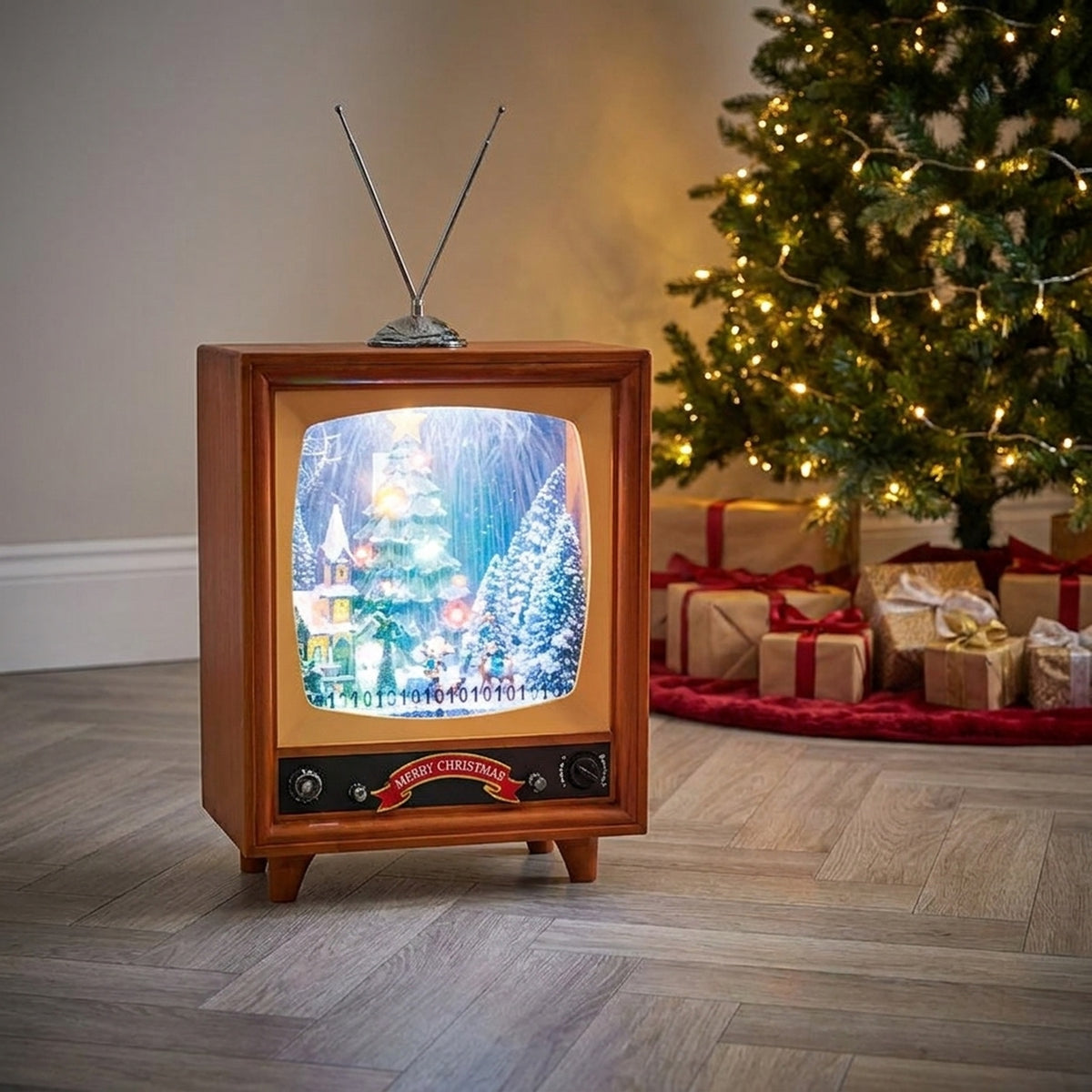 Lit Musical TV Snow Blower with Village Scene