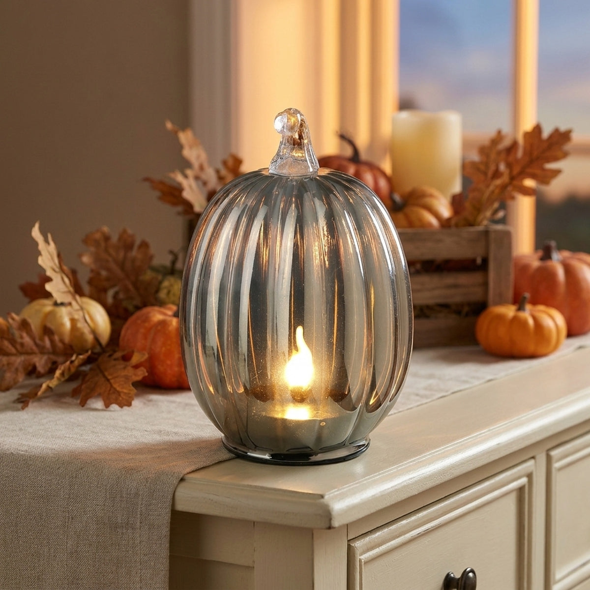 Decorative Light Up Glass Pumpkin Ornament