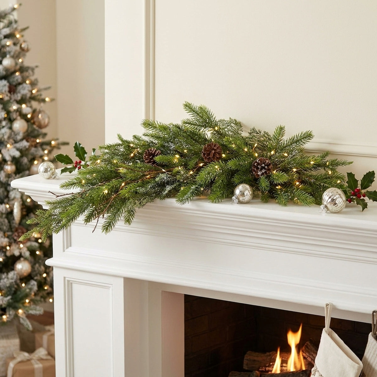 Pine Bow Teardrop Christmas Swag