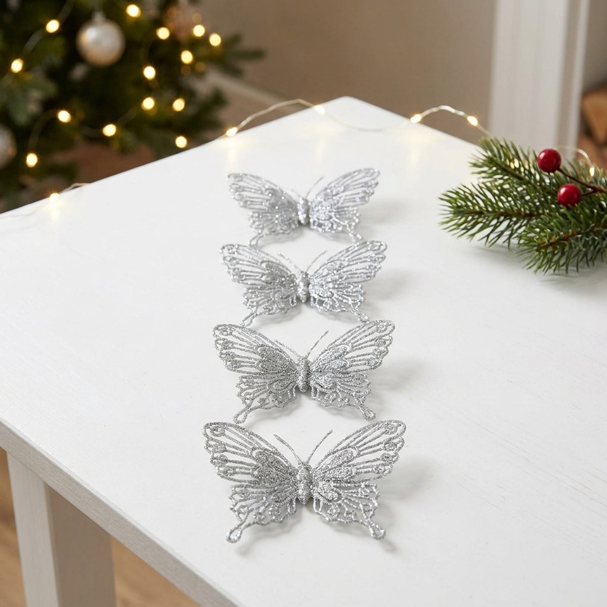 Glittered Butterfly Christmas Tree Decorations