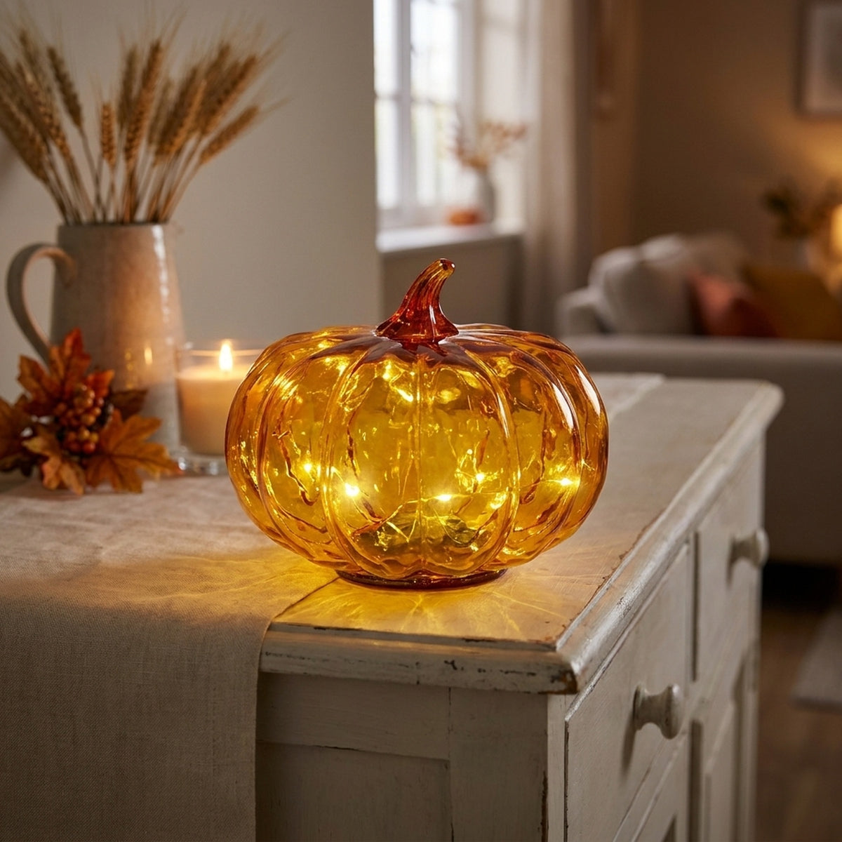 Textured Glass Pumpkin Table Top Light