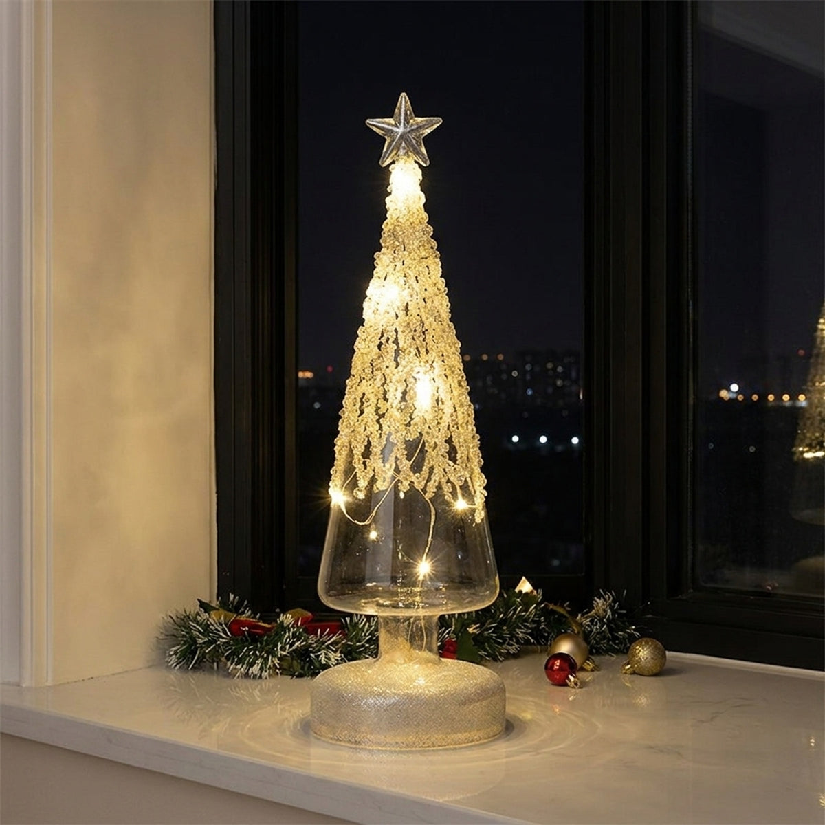 Sparkle Top Glass Light-Up Tree