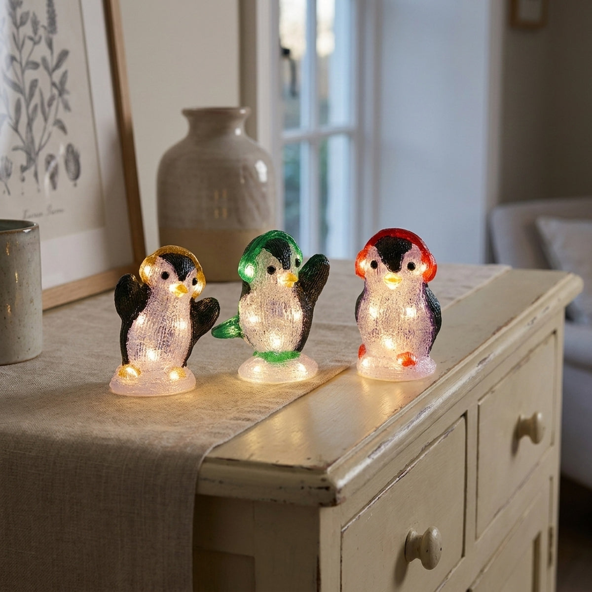 LED Outdoor Penguin Figurines Set of 3