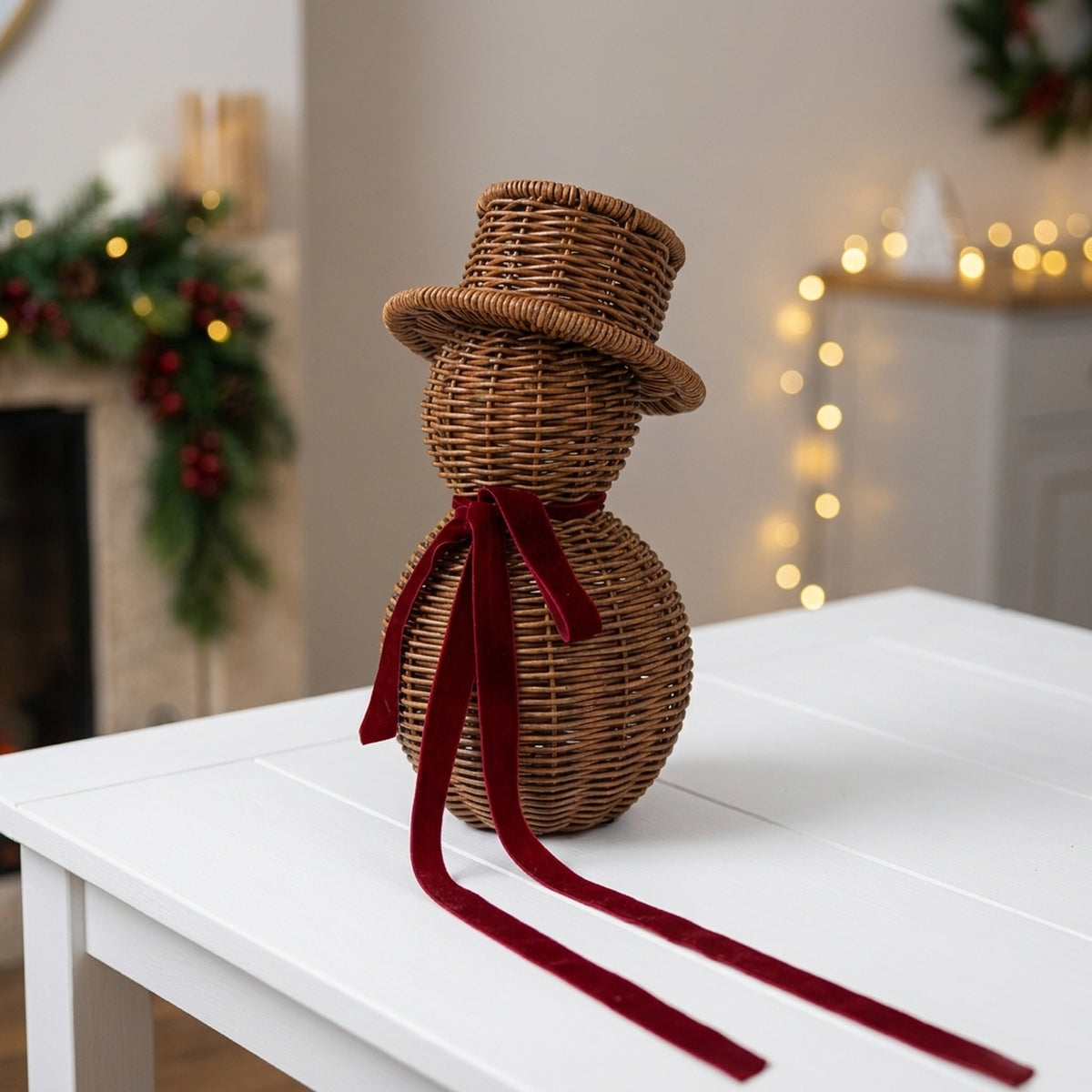 Woven Rattan Snowman Christmas Decoration