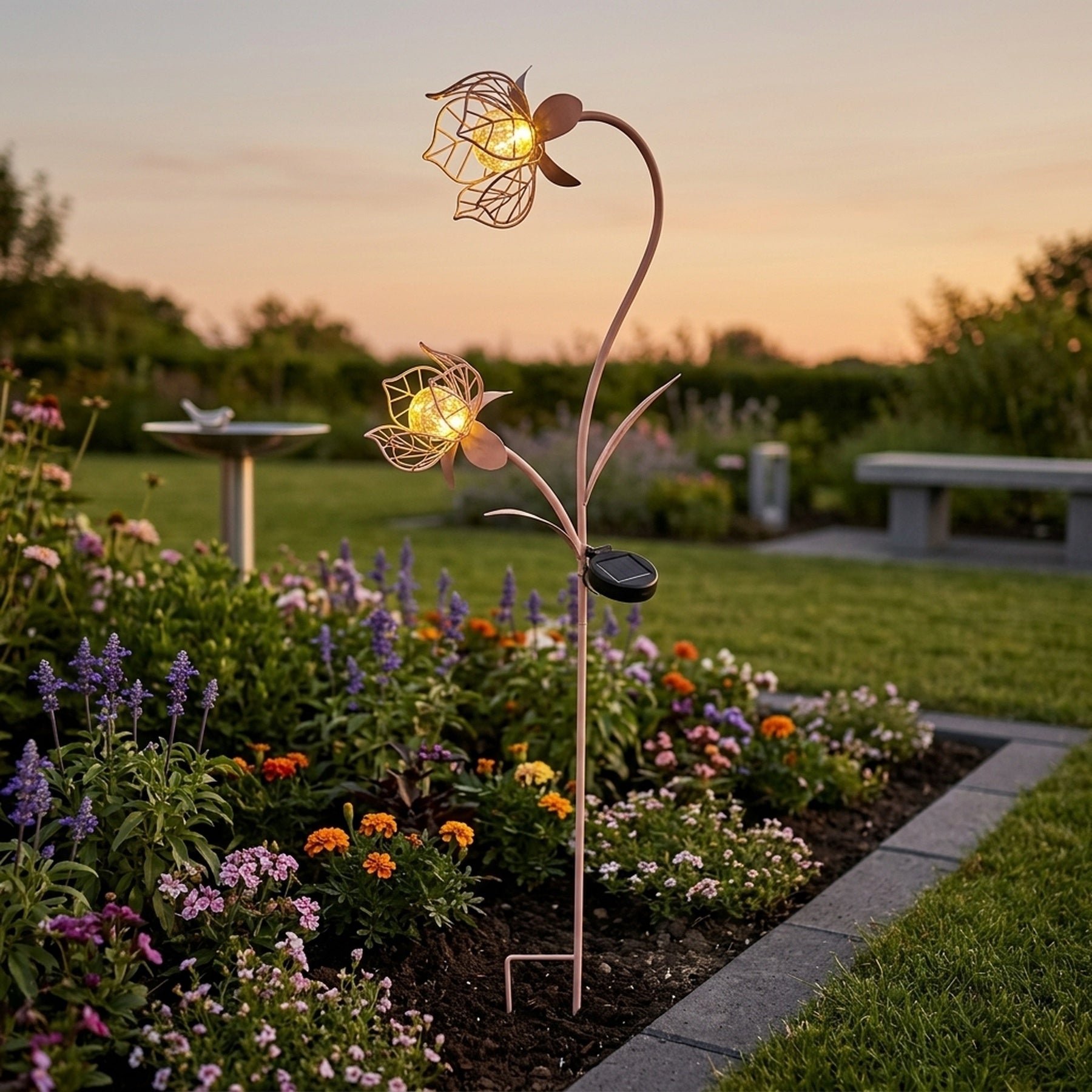 2 LED Solar Metal Flower Garden Stake Light