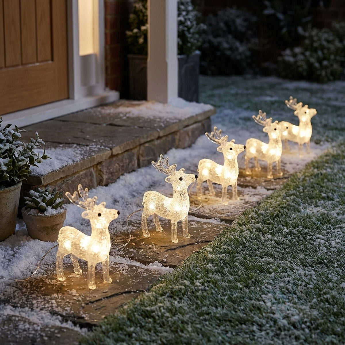 Set of Four Lit Acrylic Reindeer Lights