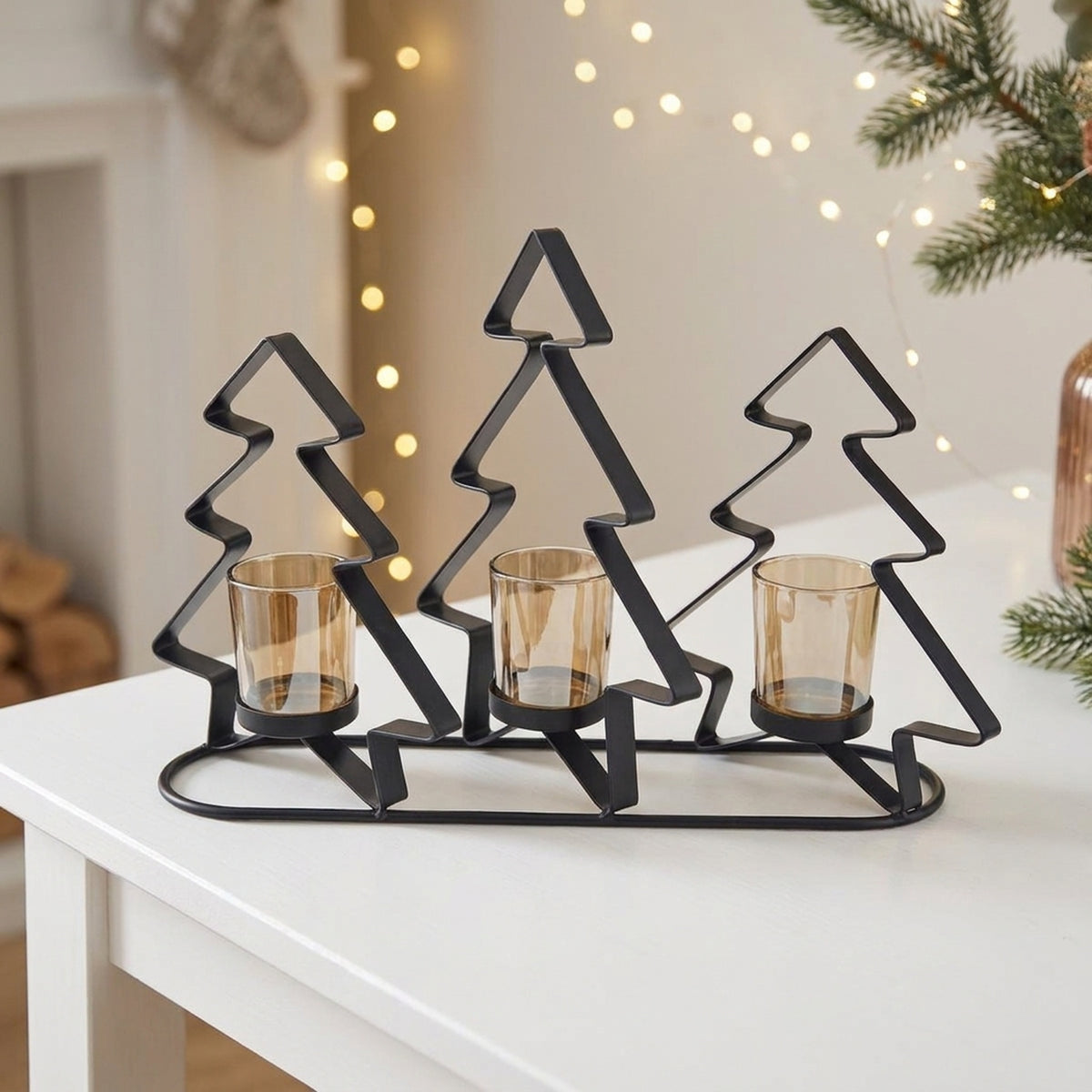 Tree Amber Triple Tealight Holder