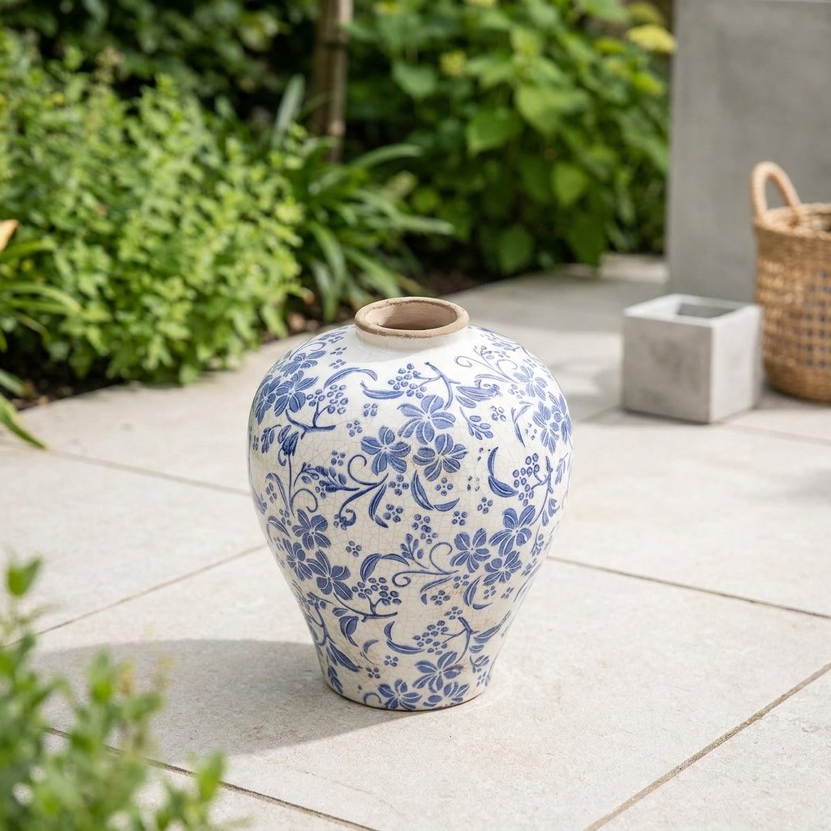 Intricate Floral Ceramic Urn Vase