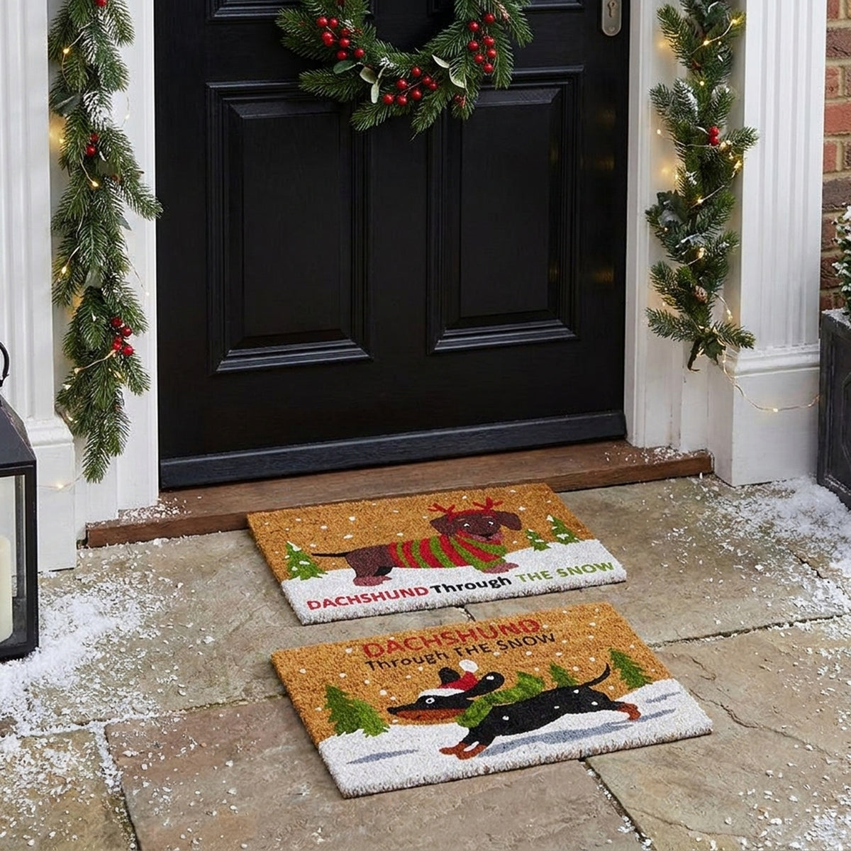 Dachshund Through the Snow Door Mat