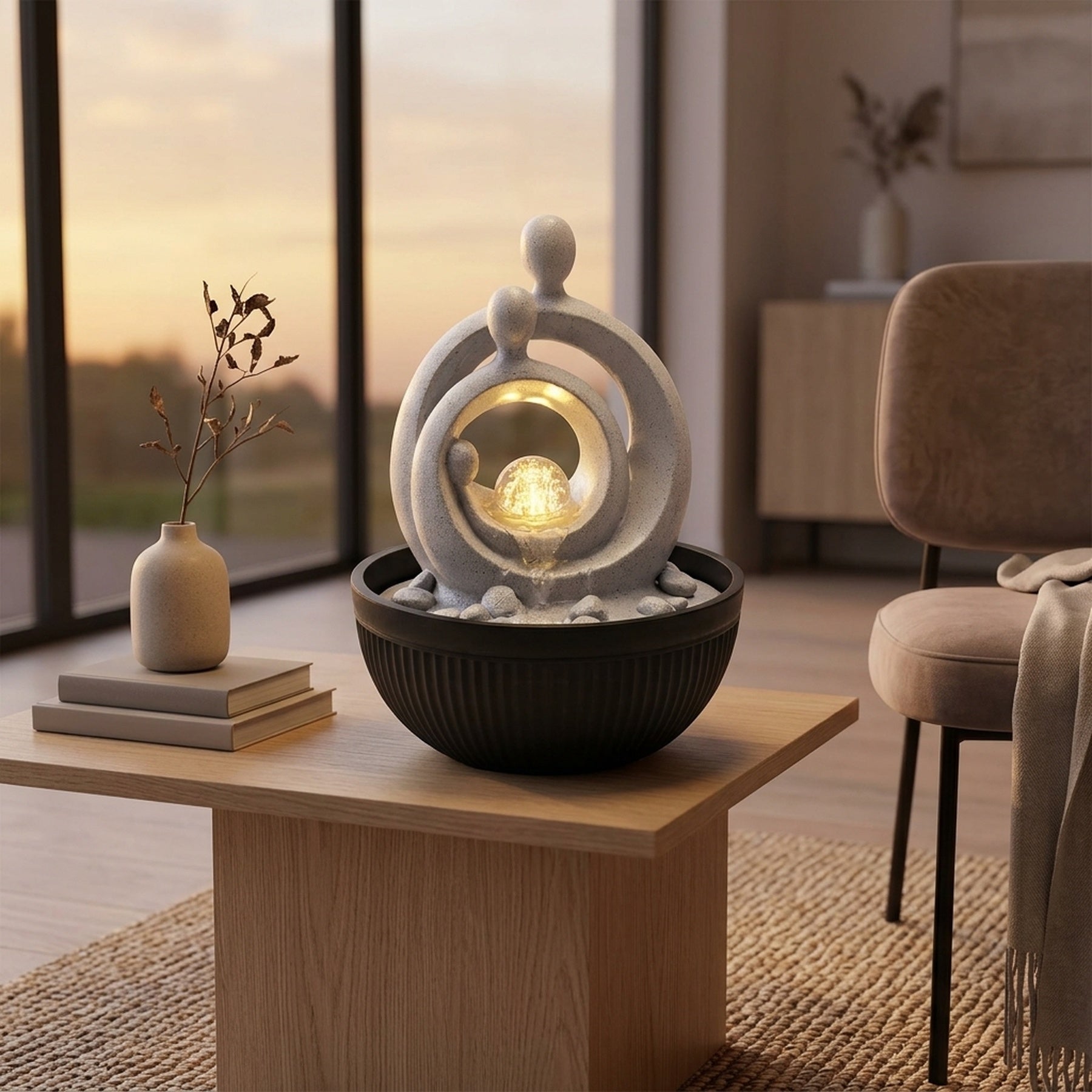 Abstract Family Water Fountain with LED Ball Light