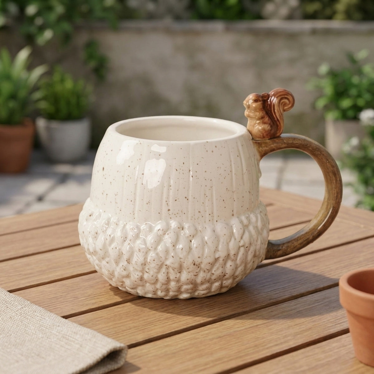 Sculpted Squirrel Handle Textured Mug