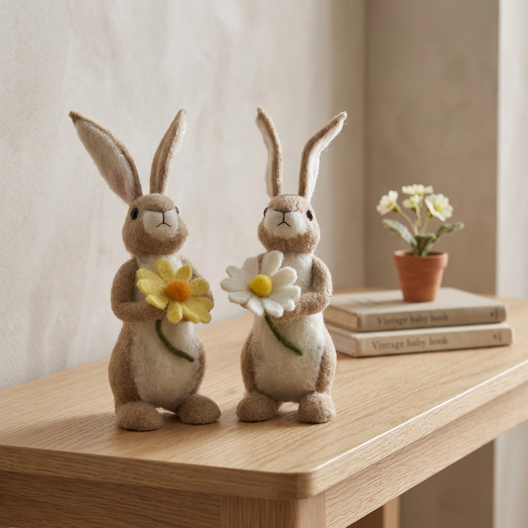 Springtime Duo Felt Rabbit Floral Decor