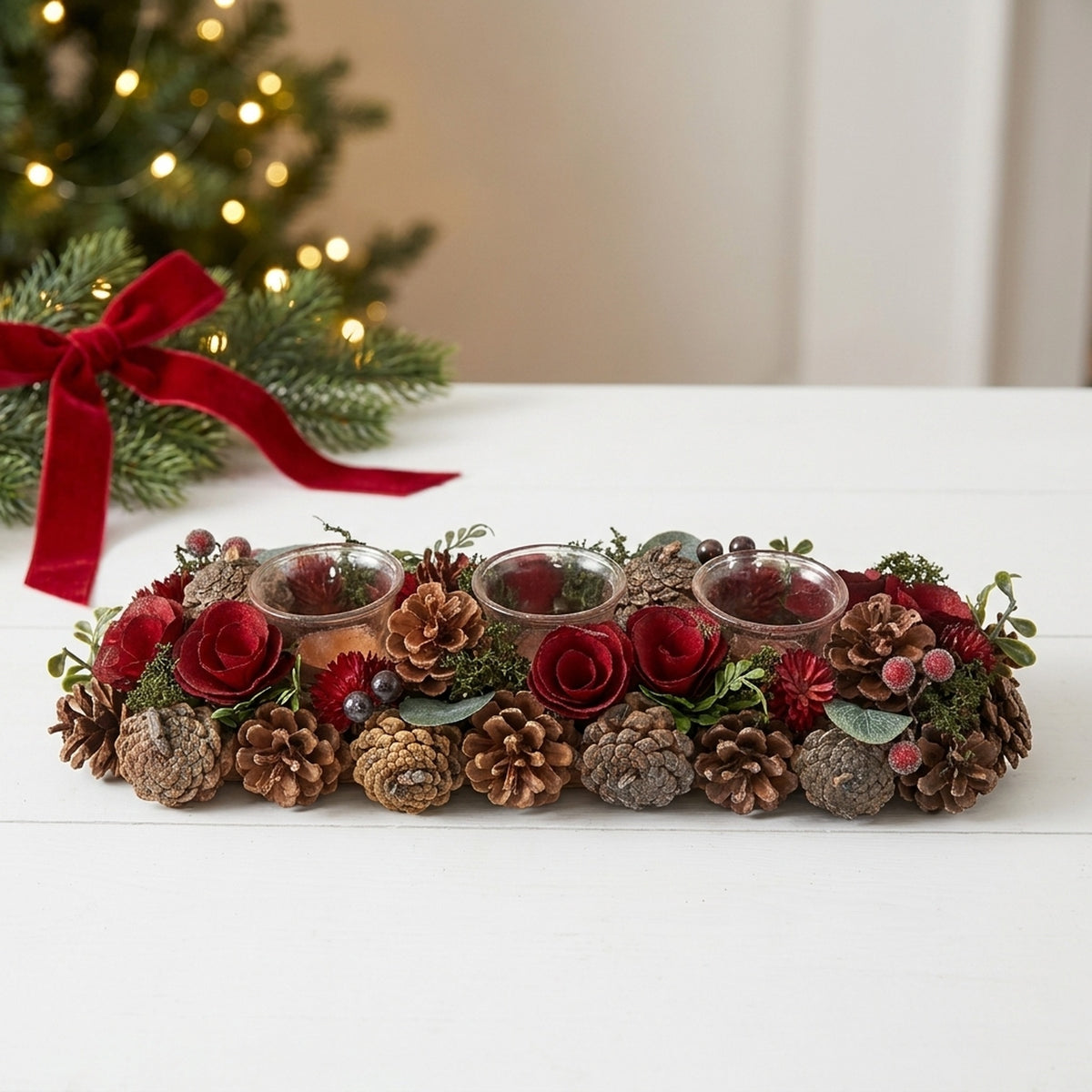 Red Cone Triple Tealight Holder Statement Light