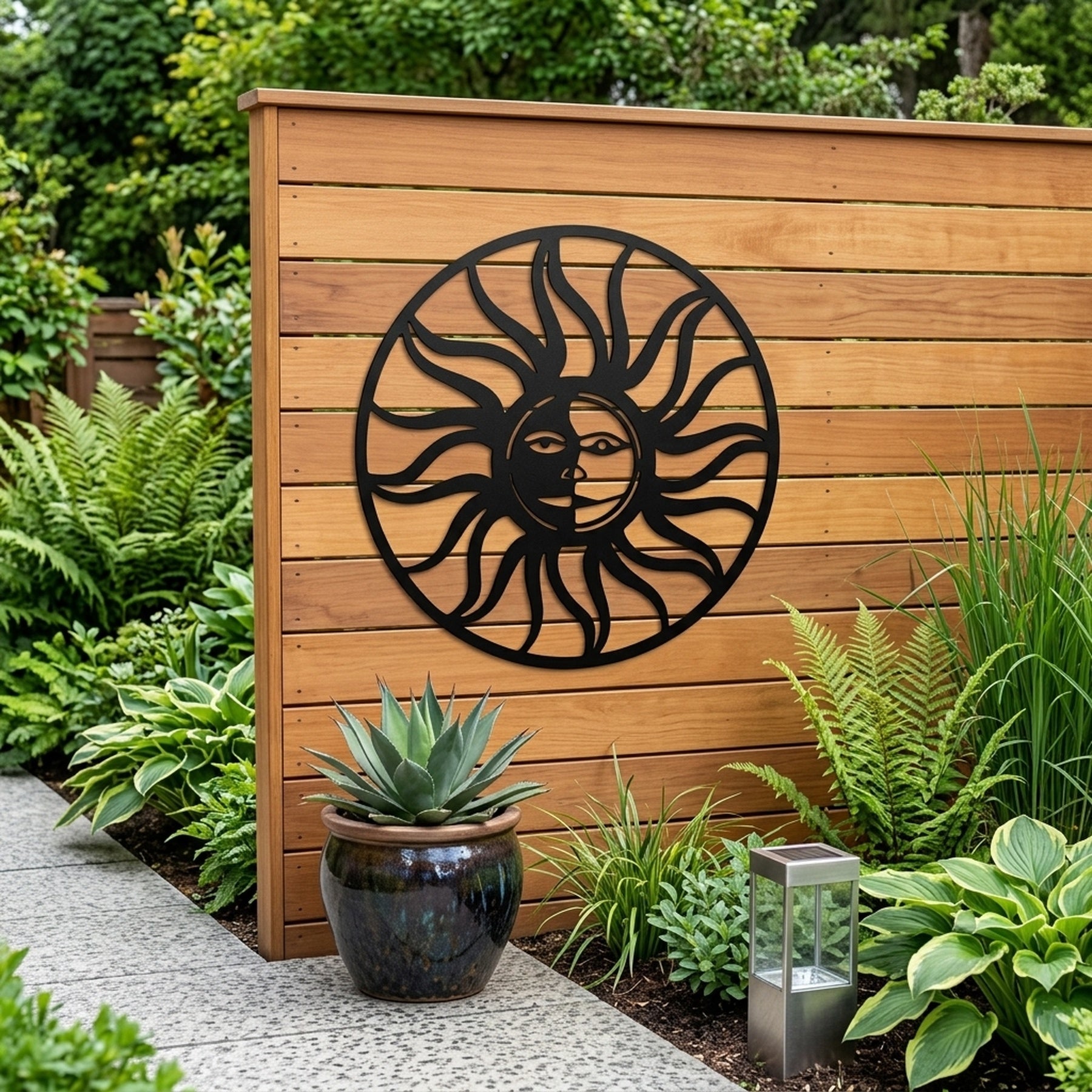 Stylized Sun Face Garden Wall Art