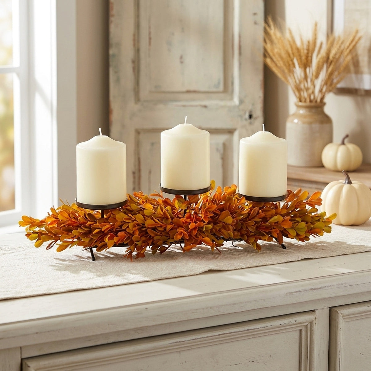 Intricate Dried Autumn Leaf Candle Holder