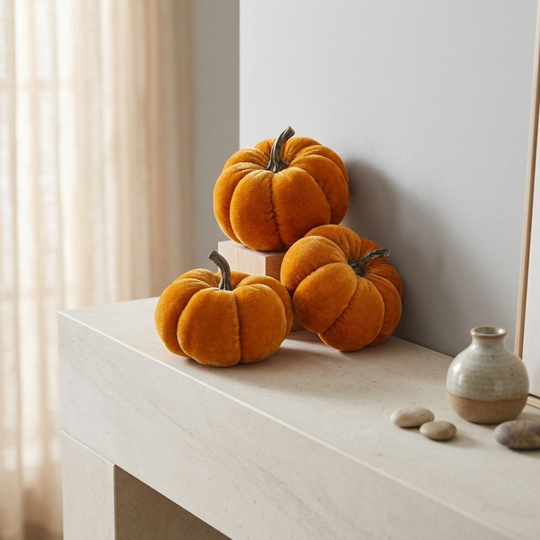 Set of Three Velvet Pumpkin Ornaments
