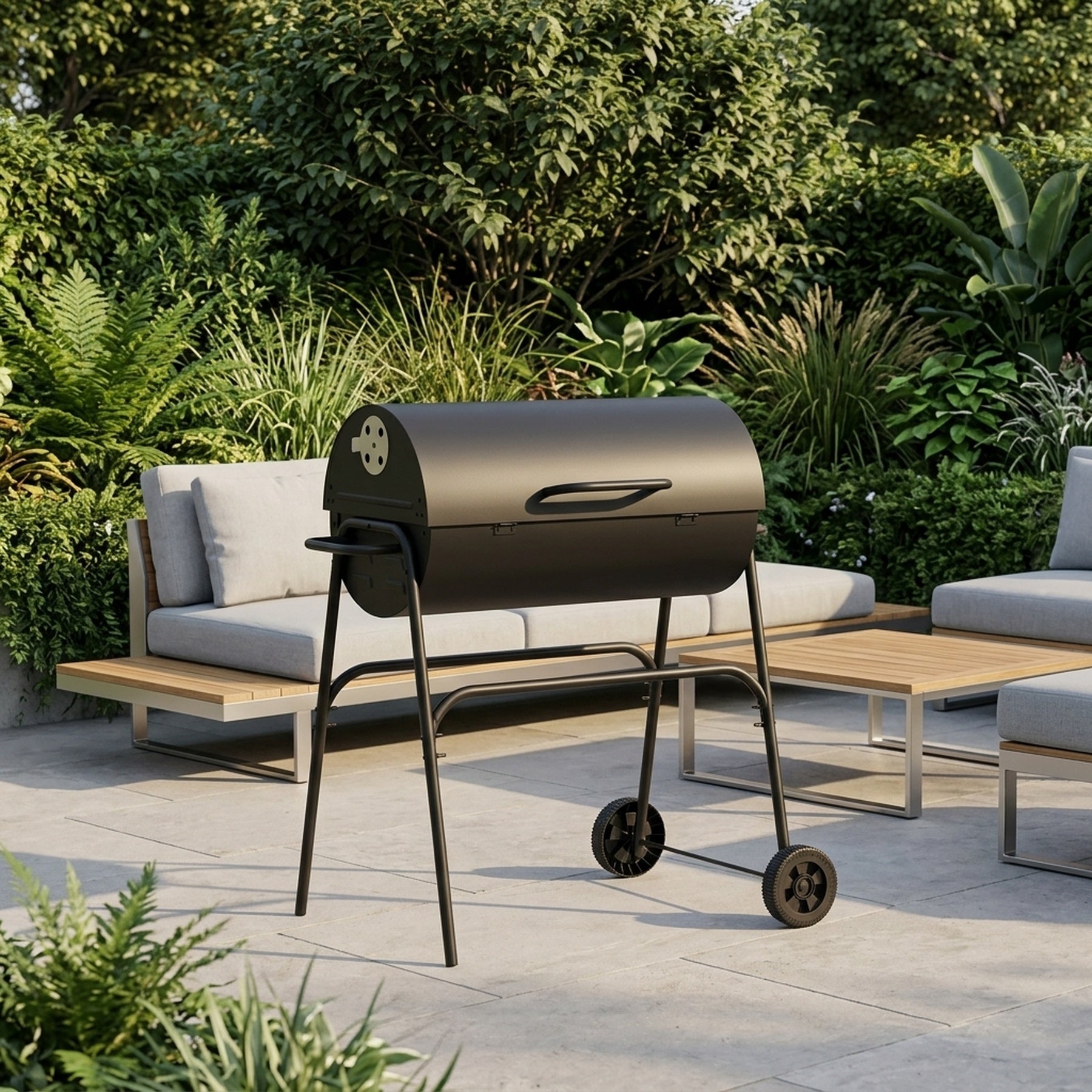 Pagoda Drum Wheeled Charcoal Garden BBQ