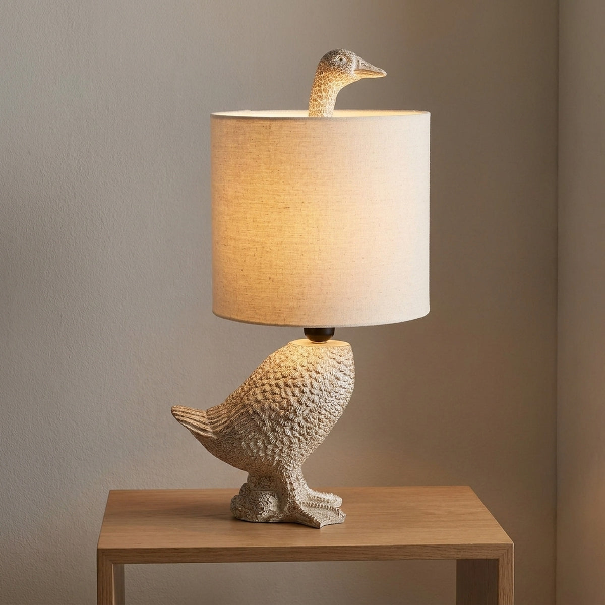 Wood Effect Resin Goose Table Lamp