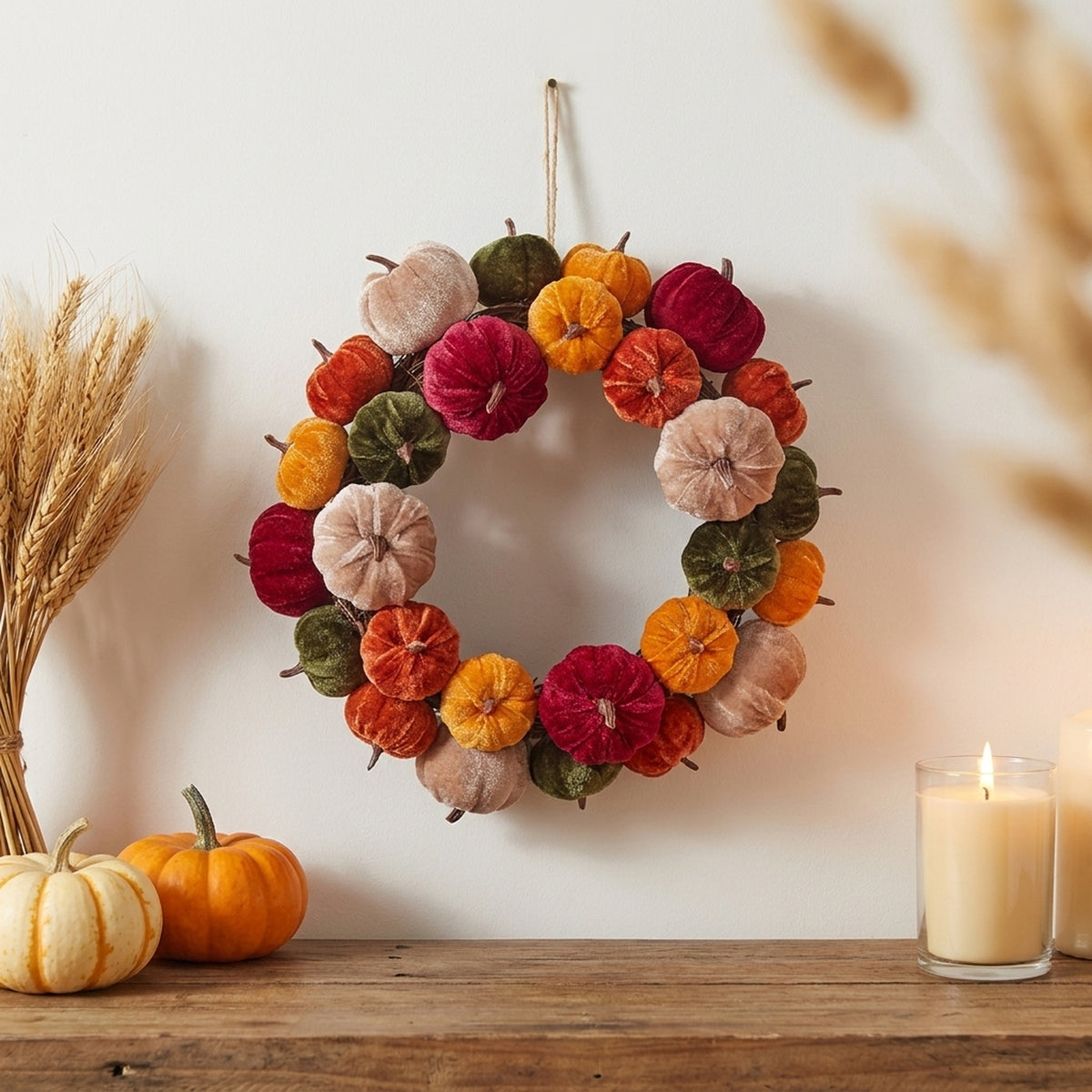 Autumnal Plush Pumpkin Decorative Wreath