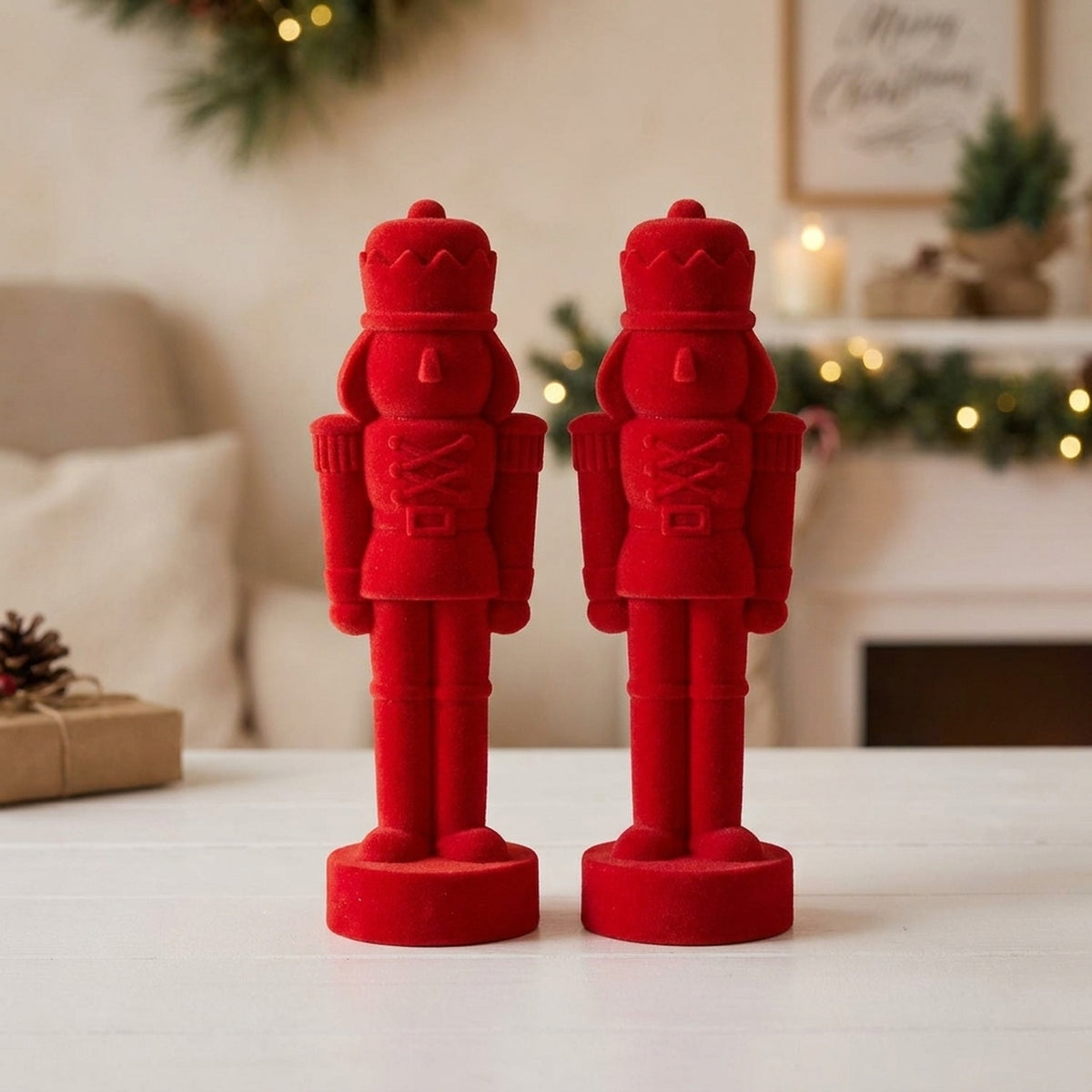Flocked Nutcracker Soldier Figurines Set of 2