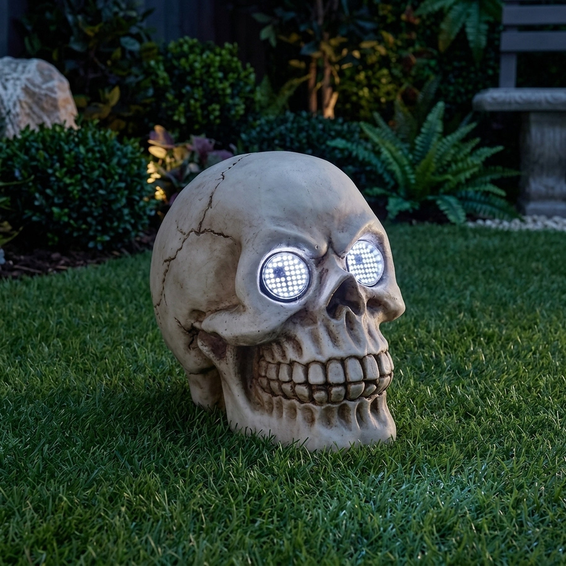 Spooky Blinkin' Skull LED Garden Ornament