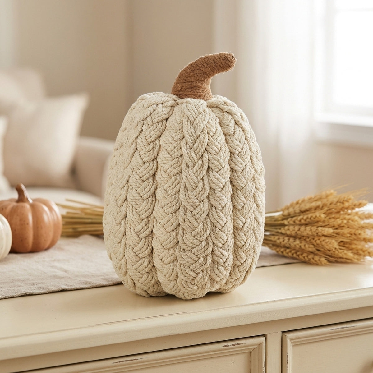 Tall Cream Natural Pumpkin Ornament