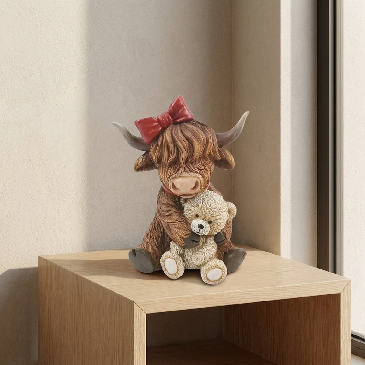Highland Cow and Teddy Bear Figurine