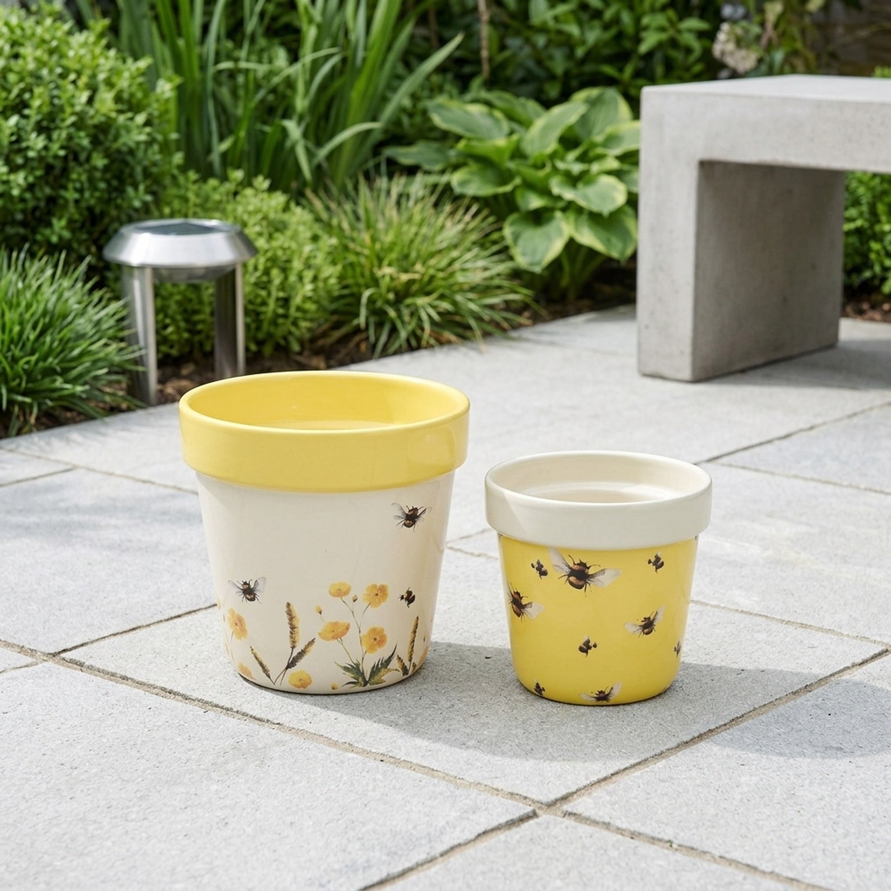 Welcome Bee Motif Ceramic Planter Set