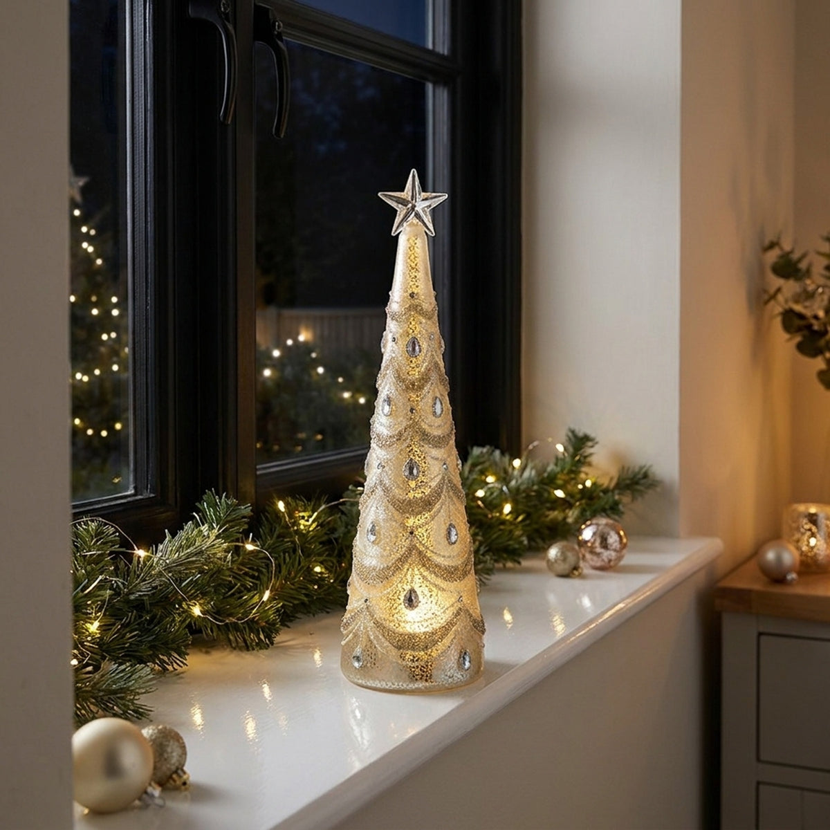Large Decorated Glass Light Up Christmas Tree