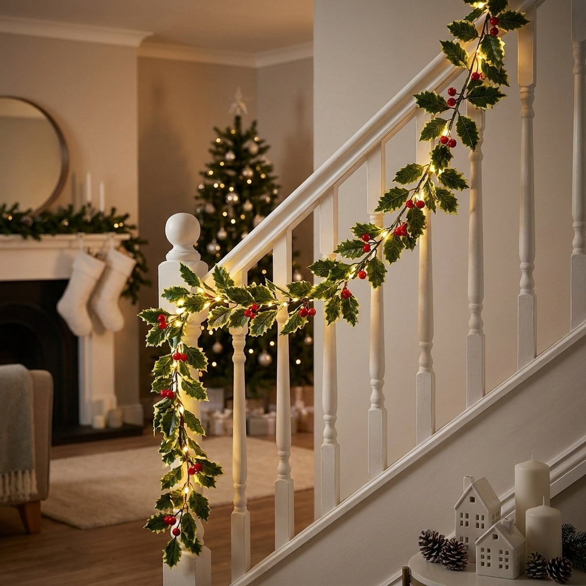 1.8m Battery Operated Lit Holly Berry Garland
