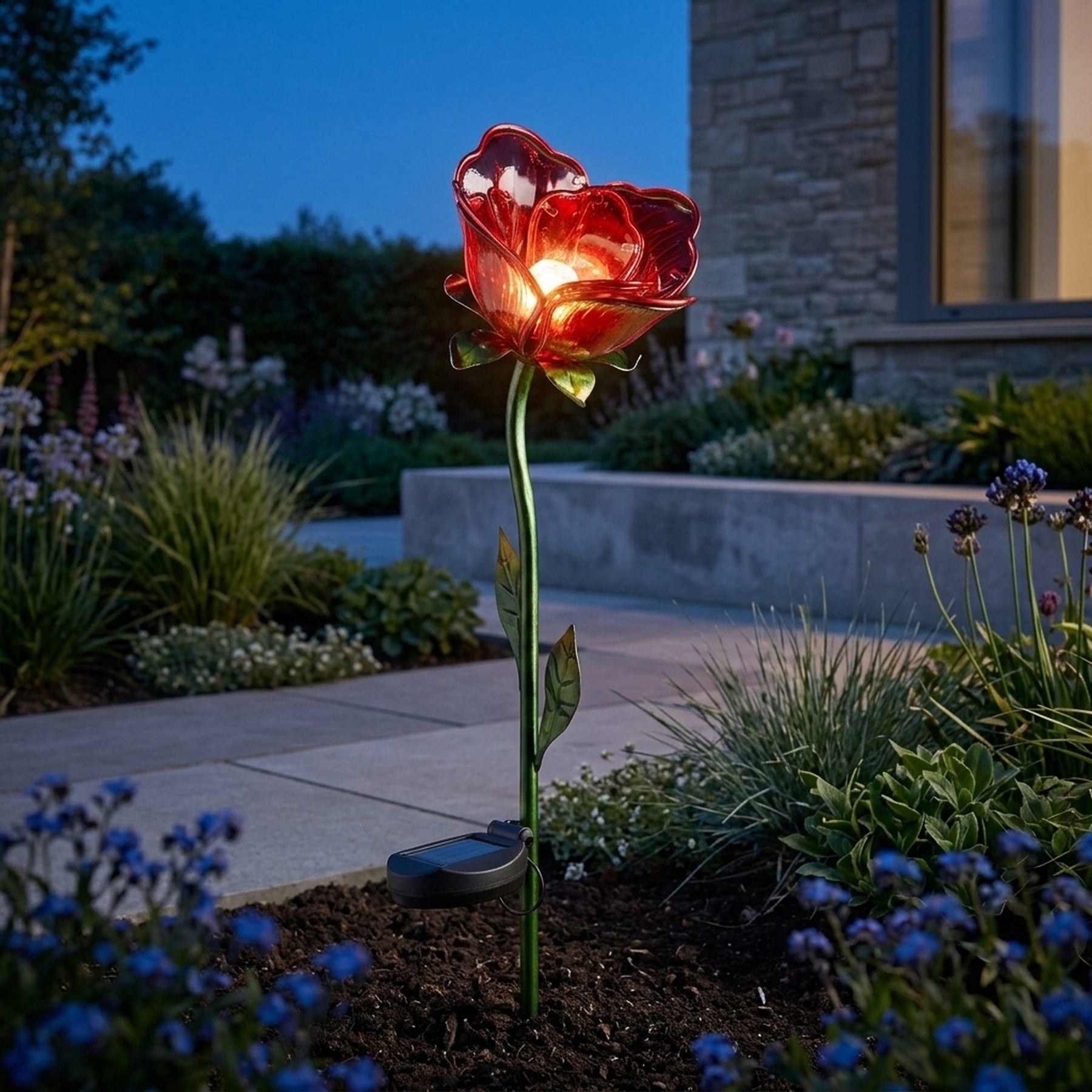 Lunaria Red Rose Solar Garden Stake Light