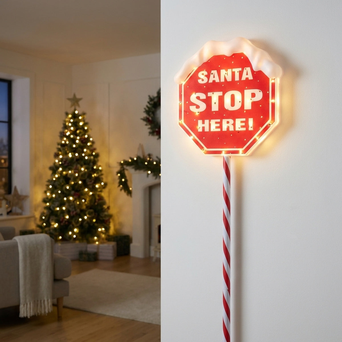 Classic Battery Operated LED Santa Stop Sign