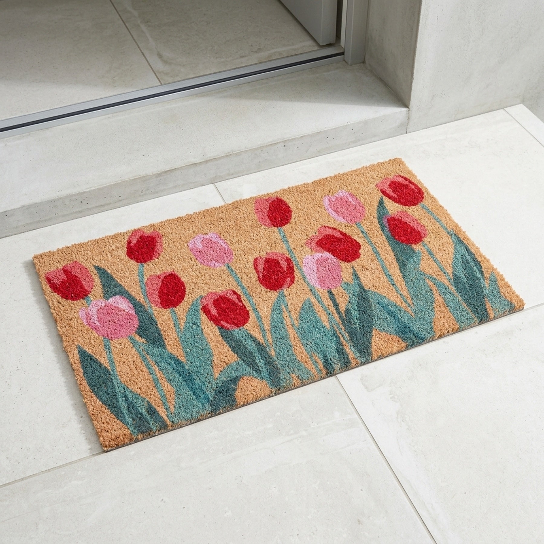 Decorative Tulips Natural Coir Doormat
